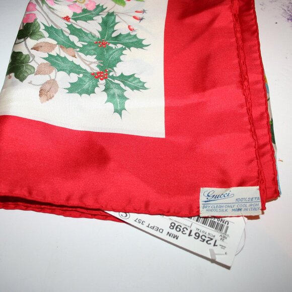 Vtg Gucci Red/White/Green/Pink/Blue Floral Design Silk Scarf - Picture 9 of 9